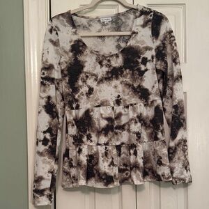 love, Fire cow print soft stretchy long sleeve babydoll top